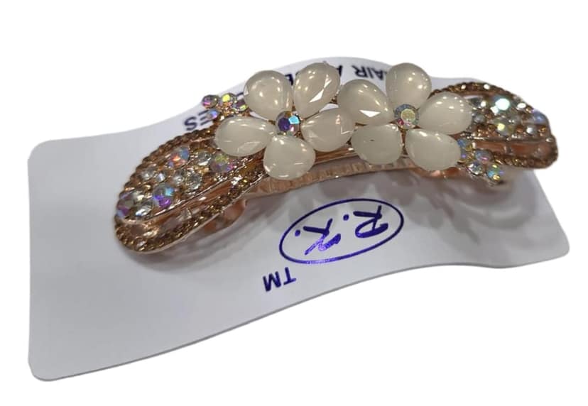White Flower Hair Claw Clip with Rhinestones view 4