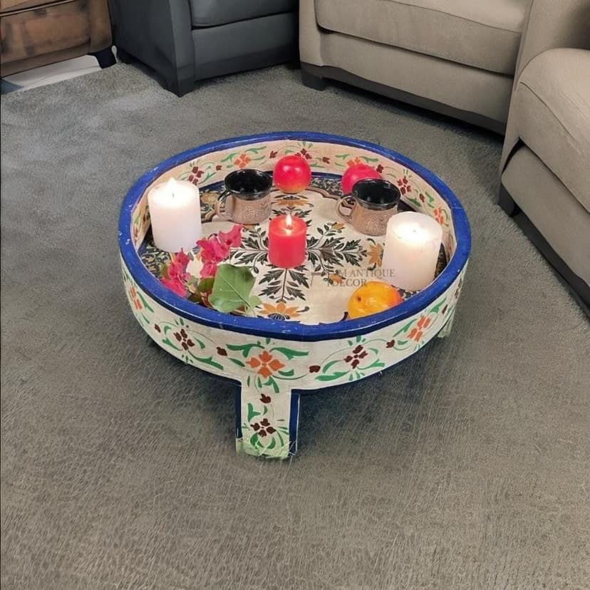 Hand Painted Wooden Round Coffee Table-End Side Table