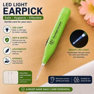 (Packof 1)LED Flashlight Earpick for Ear - wax remover and cleaner, Ear cleaning tools for kids and adults