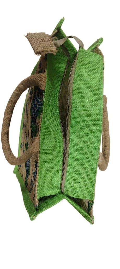 Floral Jute Bag with Green Trim view 2