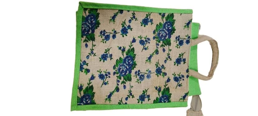 Floral Jute Bag with Green Trim view 3