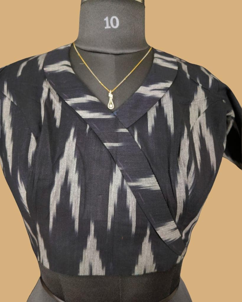 Pure Cotton Blouse Dark Grey Color Ikkat Design (Size: 34-46)-4140 view 2
