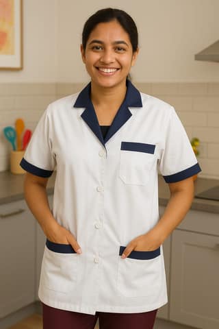 Unisex Staff Apron | 3-pockets Apron | White Apron with Navy Blue Detailing | Comfortable | Durable | Best Fitted For Medical Professionals (Staff, Nursing & Lab Technicians)