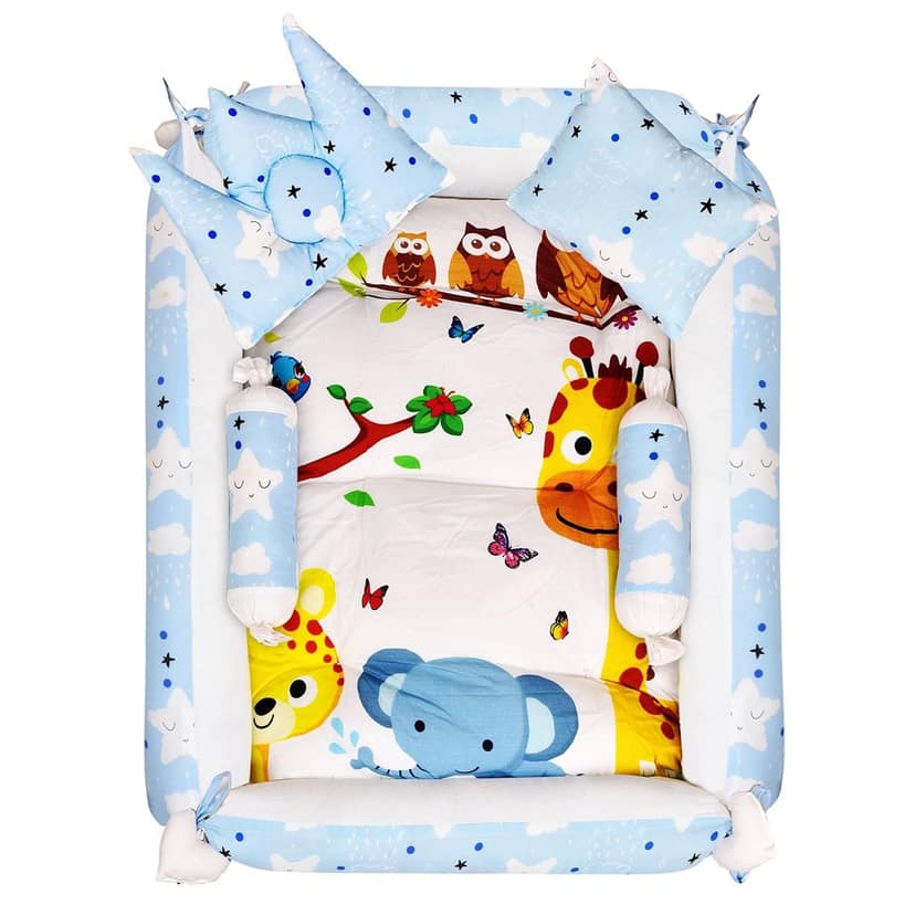 LOREM Multicolor 4 Pillows & Square Shape Cotton Baby Bed for 0-1 Year BB07-08