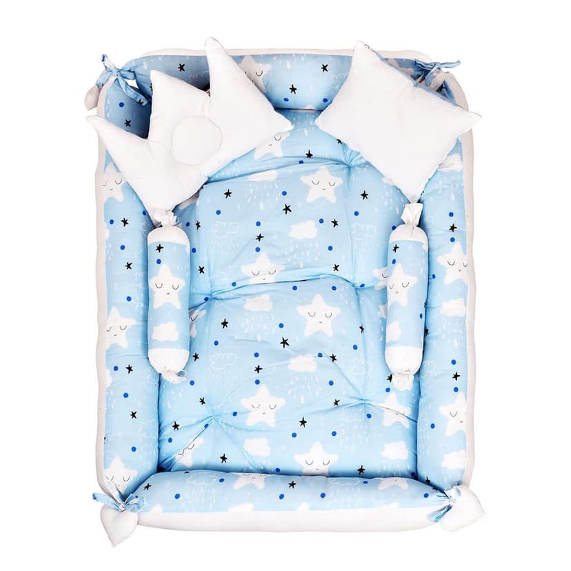 LOREM Multicolor 4 Pillows & Square Shape Cotton Baby Bed for 0-1 Year BB07-08 view 2