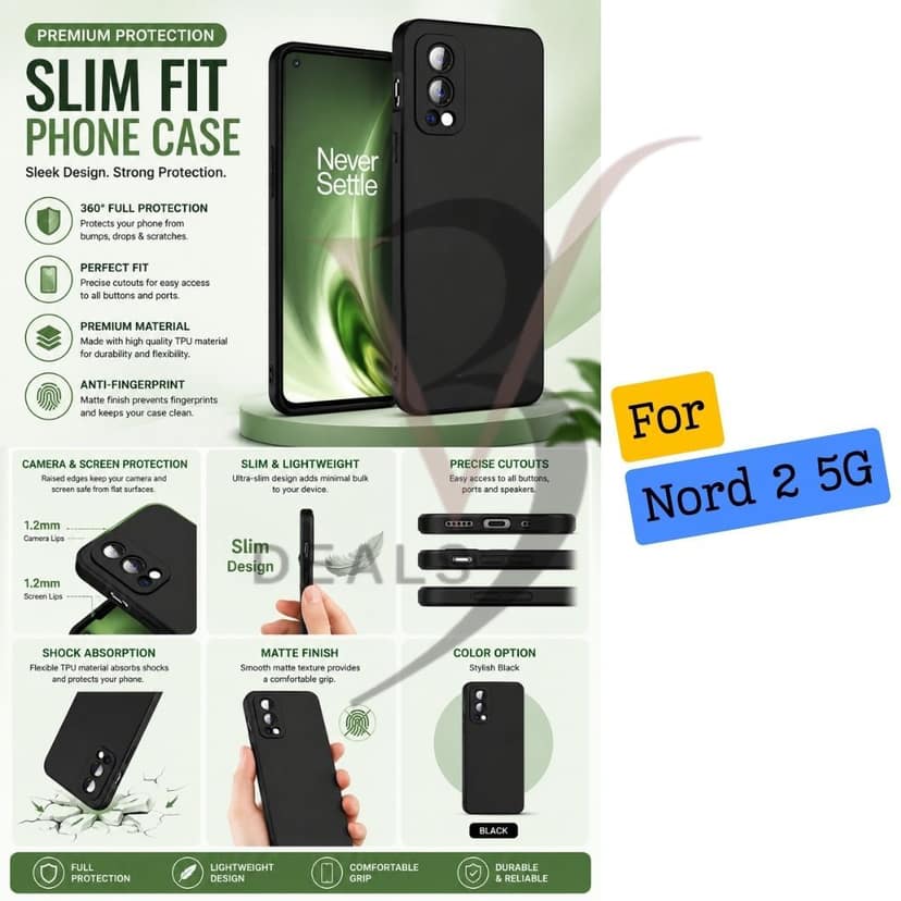 V3Deals Silicon Back Cover for OnePlus Nord 2 5G, Slim Fit Raised edges guard camera and screen scratches, Precise port cutouts, Durable flexible silicon view 5