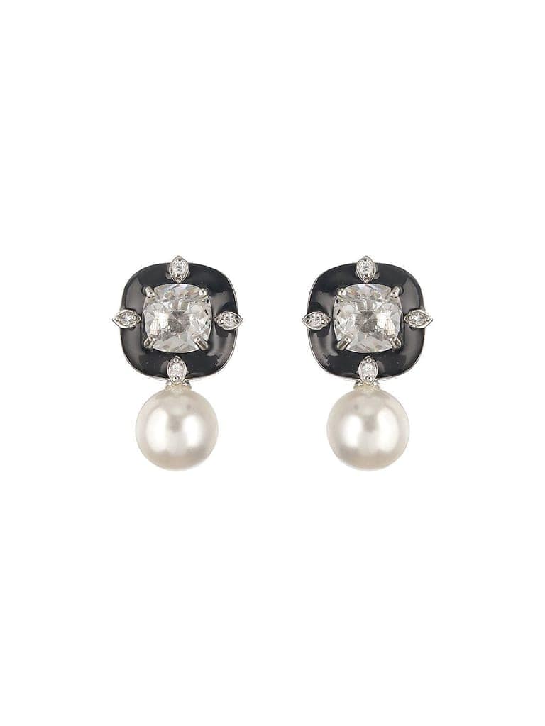Silver Toned AD Blue Enamelled & Beaded Minimal Earring view 4