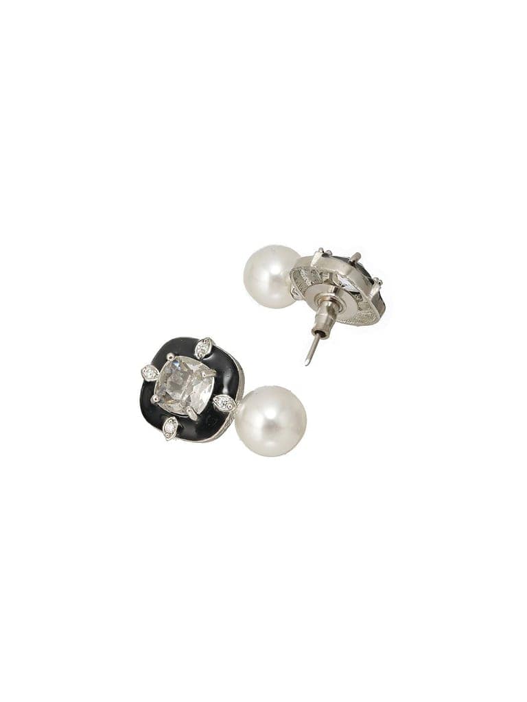 Silver Toned AD Blue Enamelled & Beaded Minimal Earring view 5