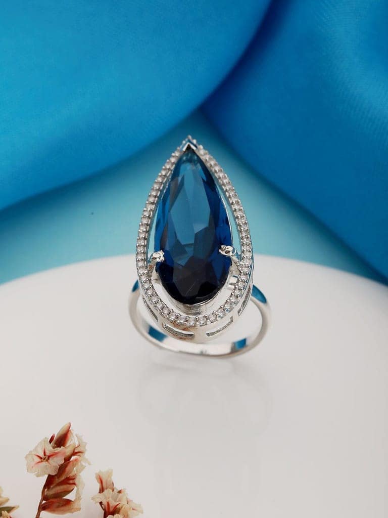 Silver Toned Blue CZ Minimal Luxe Finger Rings view 2