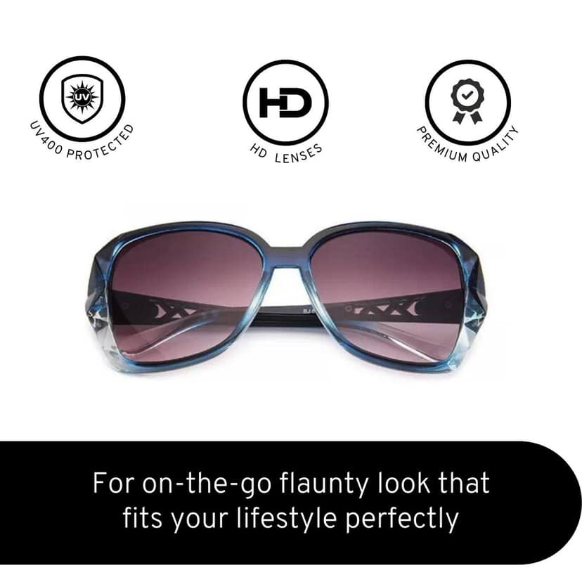 4Flaunt Full Rim Stylish Trending & Latest Vintage Oversized Oval Butterfly Gradient Sunglasses For Women | 100% UV Protected | Large (58-17-132 MM) (C3 - Blue) view 4