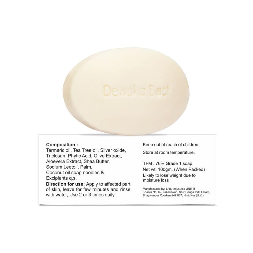 Dewska Bact Anti Bacterial, Anti Acne Moisturizing Bathing Bar, Rich in Tea Tree Oil, Turmeric Oil, Aloe, and Shea Butter Moisturizer Prevent Fungal and Acne Breakout 100gm view 10