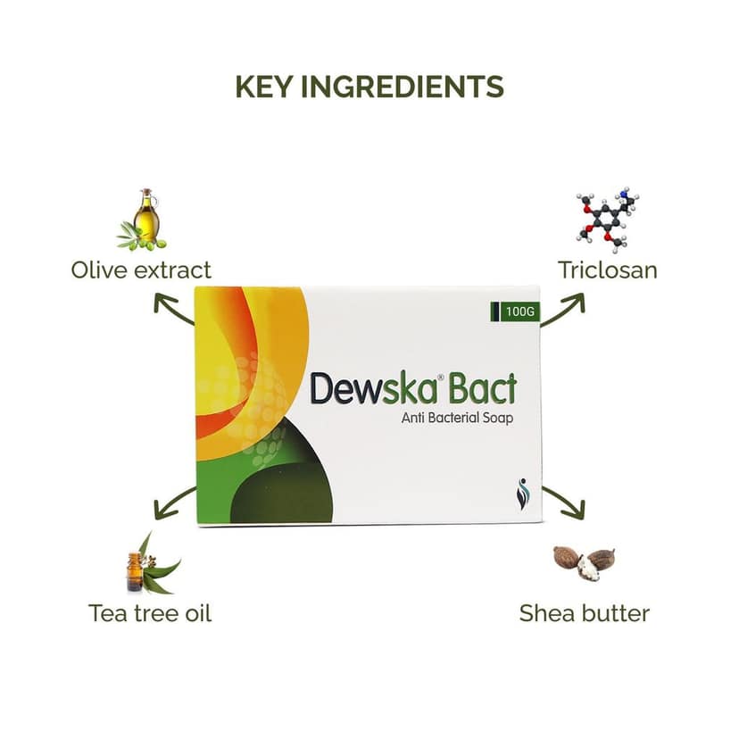 Dewska Bact Anti Bacterial, Anti Acne Moisturizing Bathing Bar, Rich in Tea Tree Oil, Turmeric Oil, Aloe, and Shea Butter Moisturizer Prevent Fungal and Acne Breakout 100gm view 4