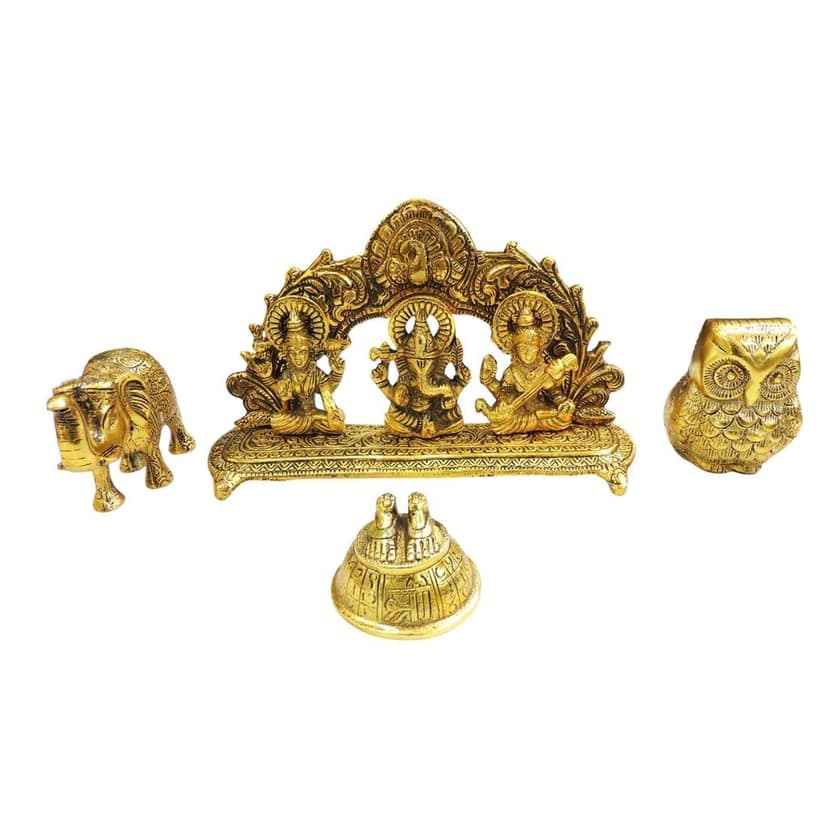 Aluminium Owl Diwali Gift Set for Lakshmi Puja & Festive Gifting, Height : 6 Inch (ASMAS526 G) view 2