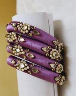 Set of 4 Bangle Bangles with Stone and Pearl Embellishment - Light Purple view 2