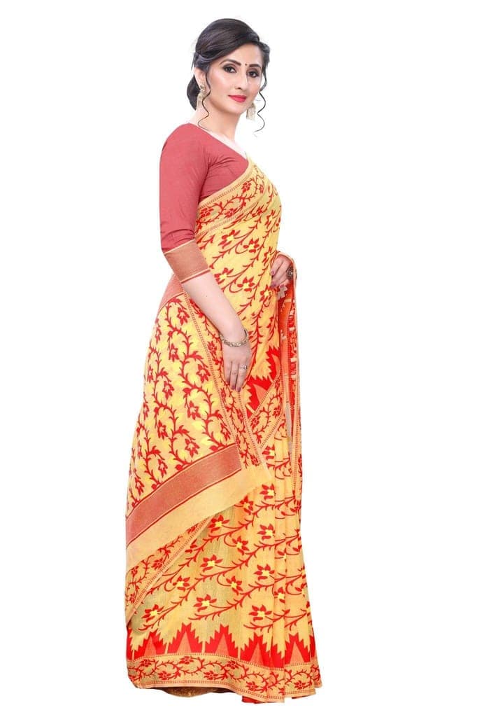 Silk Zone Women's Jamdani Cotton Blend Woven Saree view 4