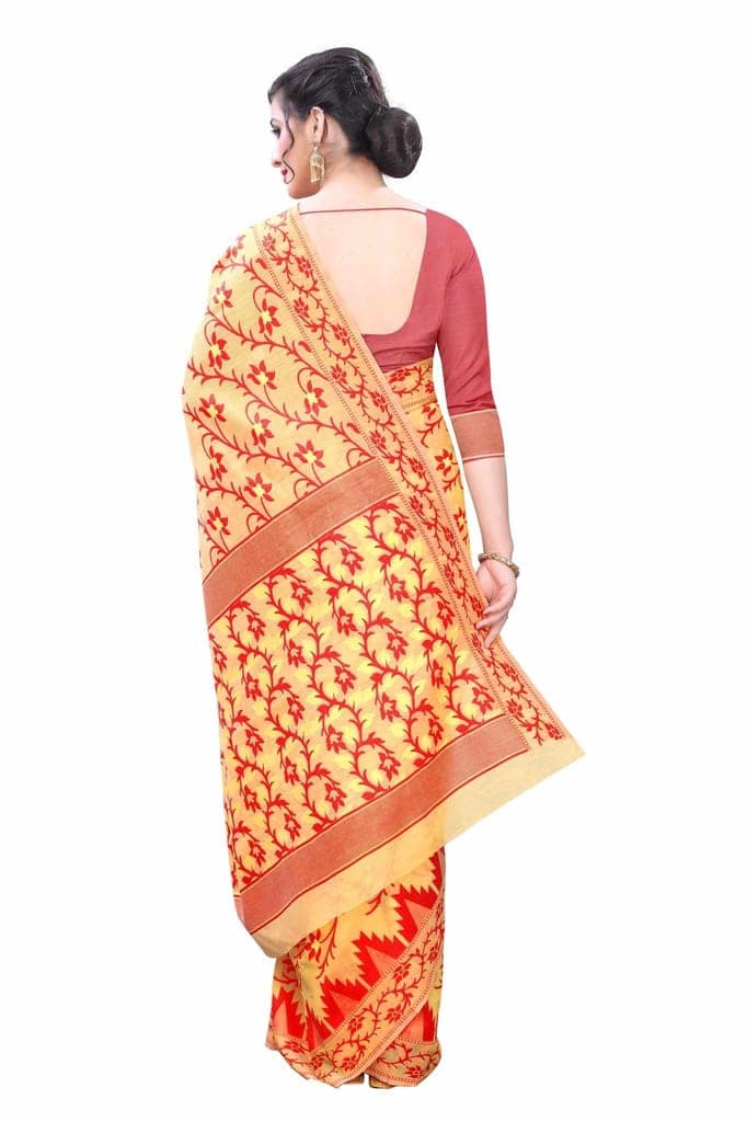 Silk Zone Women's Jamdani Cotton Blend Woven Saree view 5