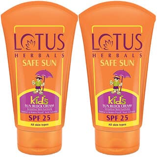 Lotus Herbals Safe Sun Kids Sunscreen Cream - Sensitive Skin Formula Spf 25 Sweat Waterproof 100G ( Pack Of 2 )