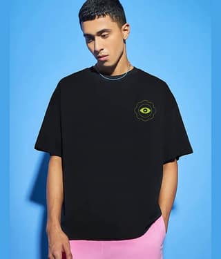 Veirdo Pack of 1 Cotton Oversized Fit Men's T-Shirt ( Black )