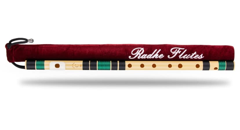 Radhe Flutes | Right Handed C Natural With Velvet Cover | Tuned With Tanpura A=440Hz | PVC Fiber | Black & Dark Green