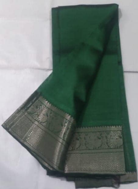 Green Saree With Silver Zari Border view 2
