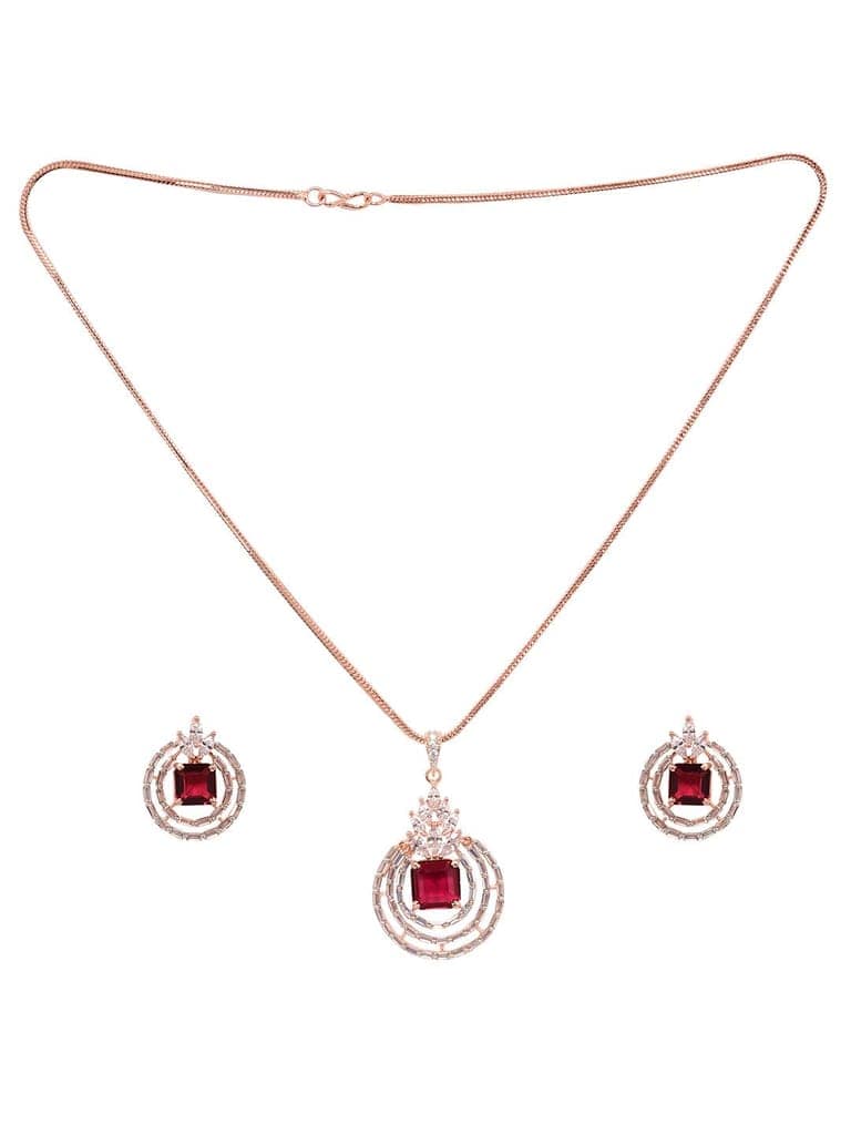 Rose Gold Plated Pink Ruby Studded Circle Pendant Locket Set Earrings and Chain view 4