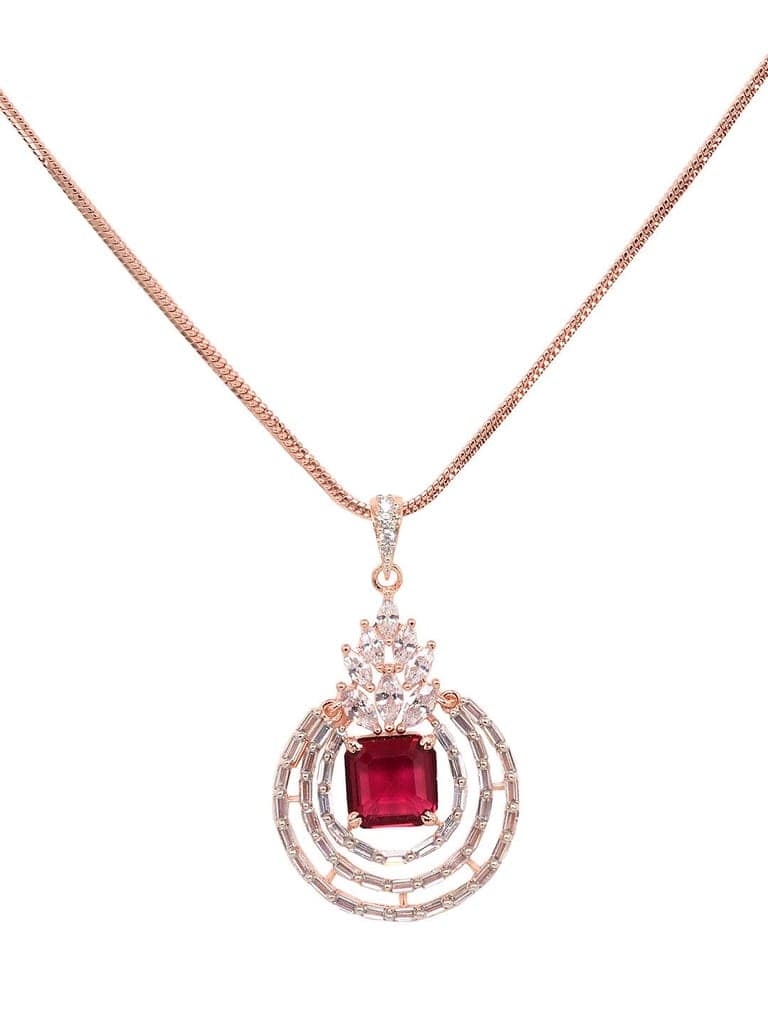 Rose Gold Plated Pink Ruby Studded Circle Pendant Locket Set Earrings and Chain view 5