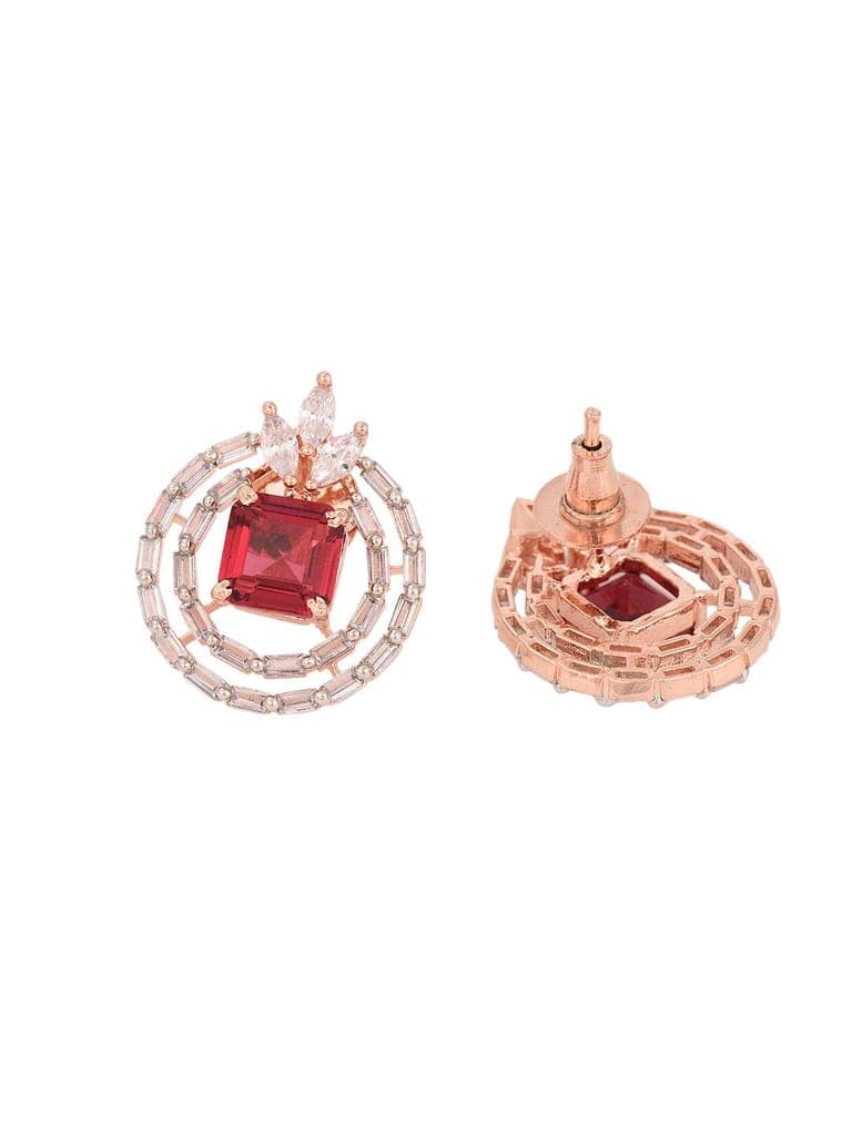 Rose Gold Plated Pink Ruby Studded Circle Pendant Locket Set Earrings and Chain view 7