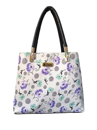 White Floral Handbag with long strap (White B)