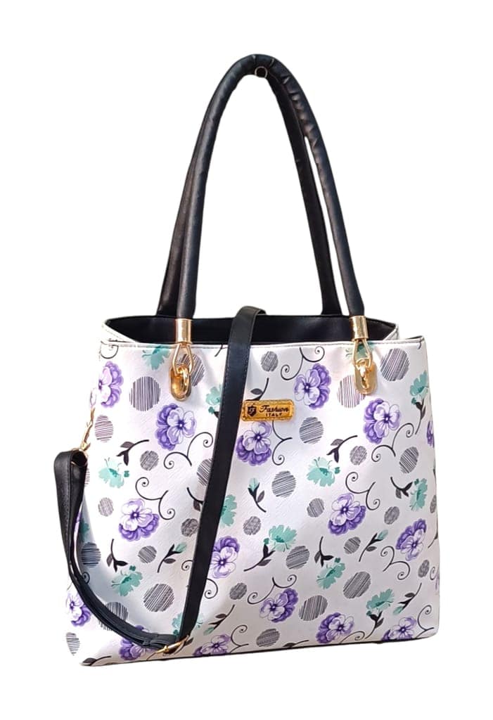 White Floral Handbag with long strap (White B) view 3