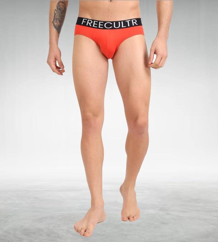 Freecultr Men's Underwear Organic Cotton (Ultrasoft Waistband) Premium Snug-Fit Brief Pack of 1-Coral view 6