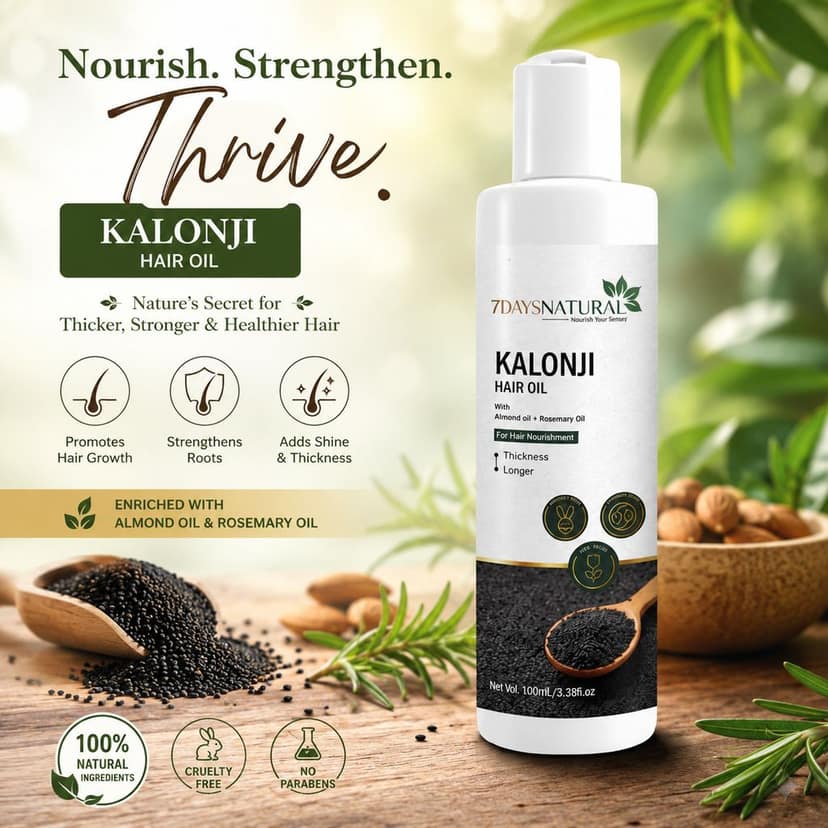 Elegantra Kalonji Hair Oil 100ml – Black Seed, Almond & Rosemary Blend for Hair Growth, Thickness & Root Strength | Anti Hair Fall & Split End Repair Therapy Oil