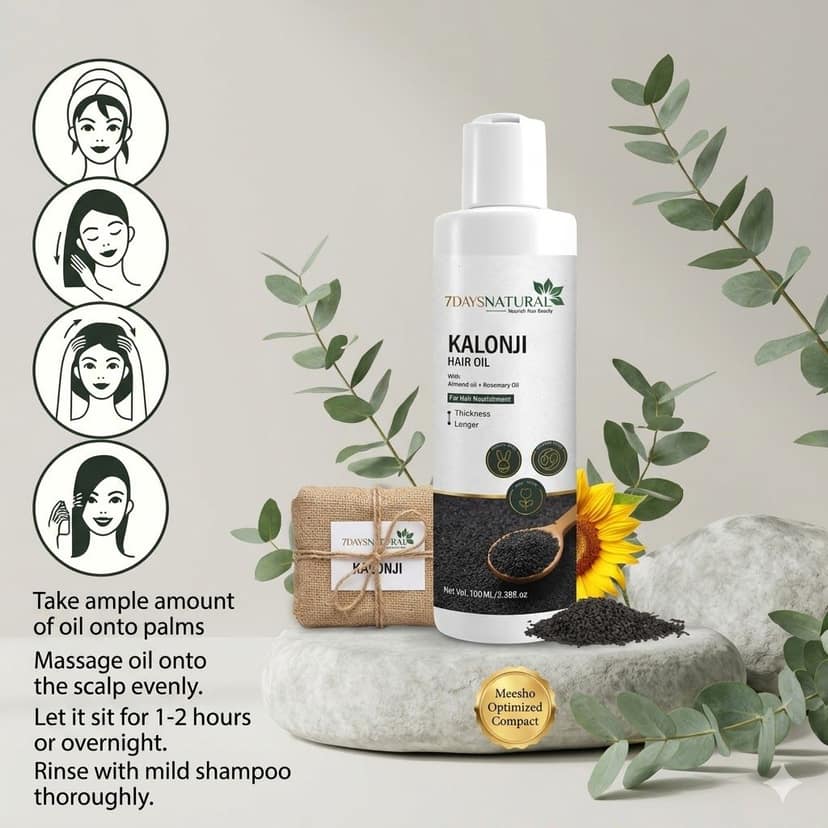 Elegantra Kalonji Hair Oil 100ml – Black Seed, Almond & Rosemary Blend for Hair Growth, Thickness & Root Strength | Anti Hair Fall & Split End Repair Therapy Oil view 7