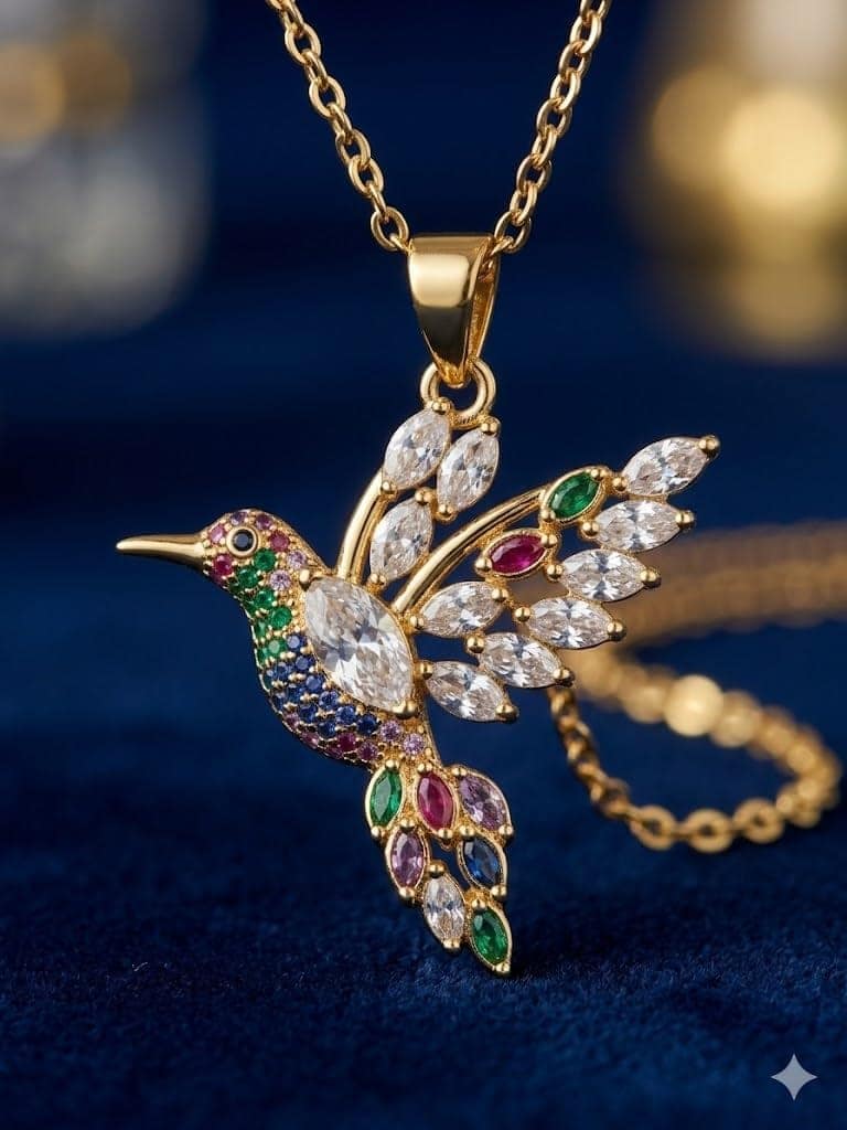 GemGleam - Crystal Pendant Chain Necklace, Hypoallergenic, Anti-Tarnish, Gift Gold Plated Chain with Locket for Women, Waterproof - Anti-Tarnish, Skin Friendly, Lightweight - Gift for Wife, Girlfriend, Friend (Humming bird Crystal) view 2