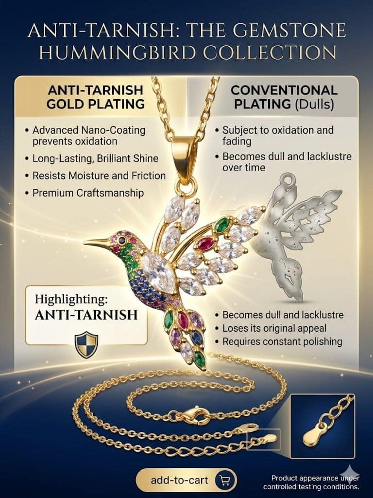 GemGleam - Crystal Pendant Chain Necklace, Hypoallergenic, Anti-Tarnish, Gift Gold Plated Chain with Locket for Women, Waterproof - Anti-Tarnish, Skin Friendly, Lightweight - Gift for Wife, Girlfriend, Friend (Humming bird Crystal) view 4