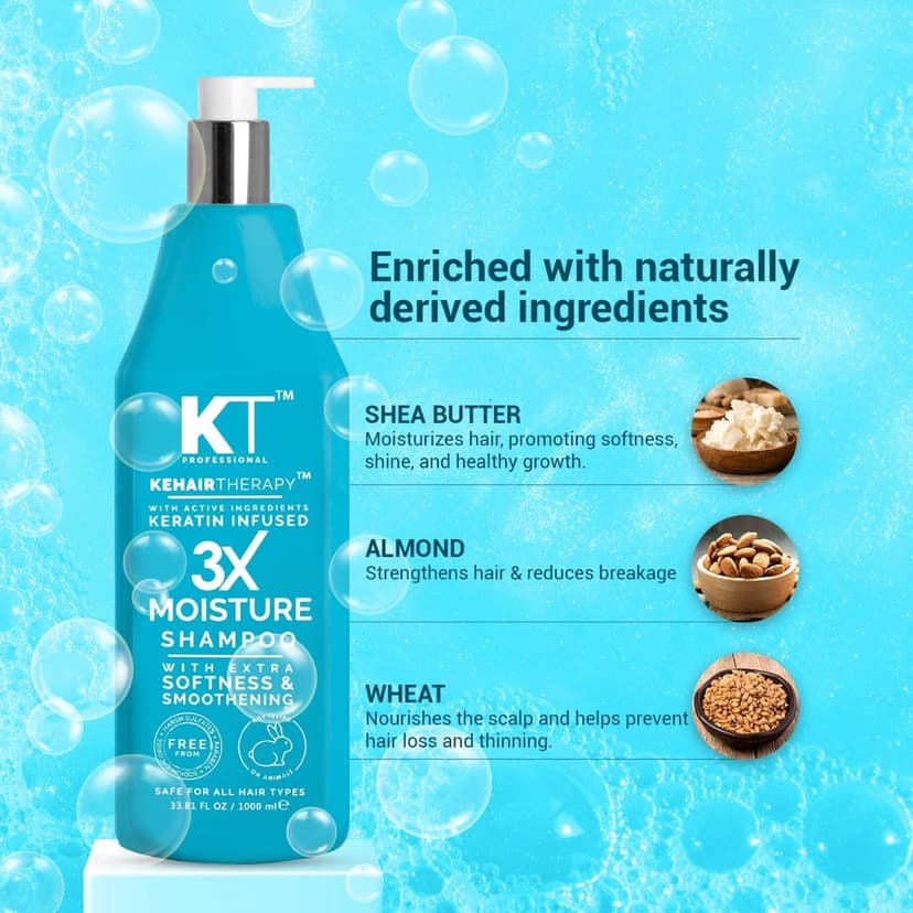KT Professional 3X Moisture Shampoo for Dry Hair, Hydrates & Smooths Dry Hair - 1000ml view 4