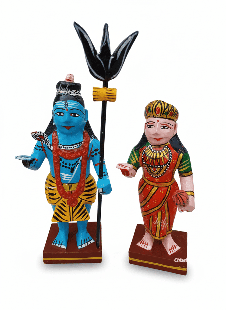 Handcrafted Wooden Dolls: Indian Gods & Goddesses - Home Decor & wooden shiva parvathi set view 2