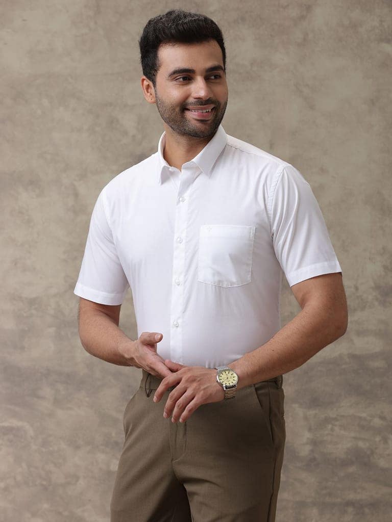 Mens Wrinkle Free White Half Sleeves Shirt Soft Touch view 2