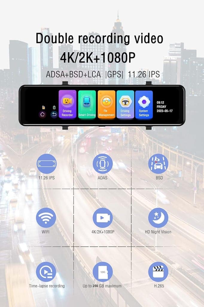 AUSHA Professional 4K Dash Cam with GPS | SONY Sensor, Parking Assist & ADAS view 7