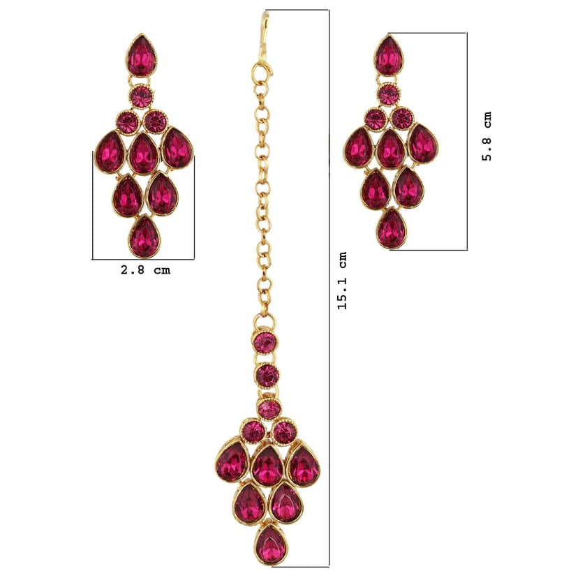 LUCKY JEWELLERY Designer Gold Plated Magenta Color Stone Necklace Set For Women & Girls (825-L1SS-837-R) view 7