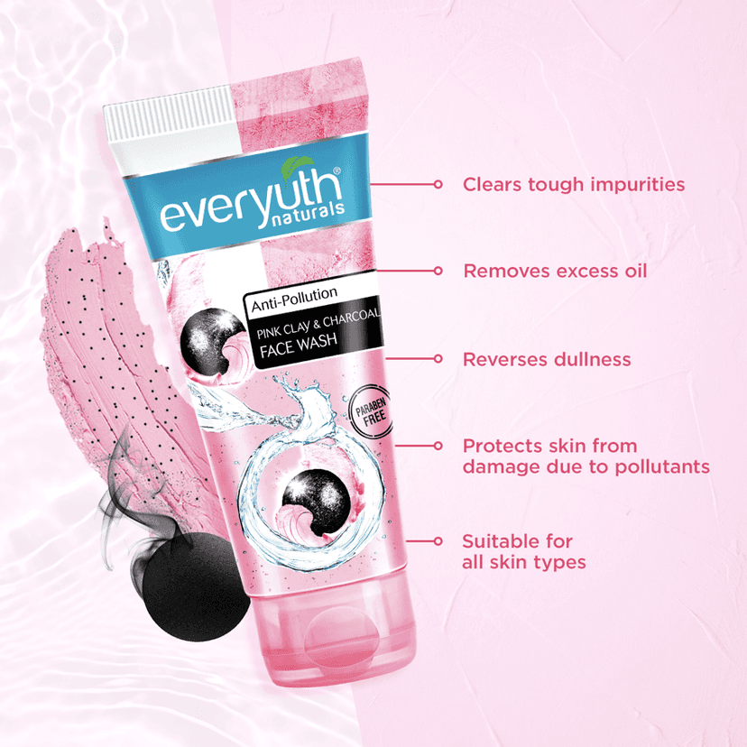 Everyuth Naturals Anti Pollution Pink Clay & Charcoal Face Wash 50g | For all skin types (Oily/Dry) view 4
