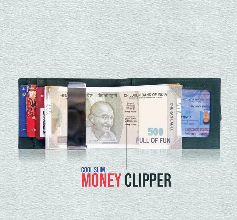Vital King Men & Women Trendy Green Genuine Leather RFID Money Clipper (6 Card Slots) view 3