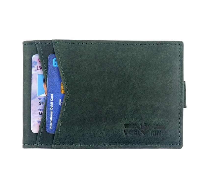 Vital King Men & Women Trendy Green Genuine Leather RFID Money Clipper (6 Card Slots) view 4