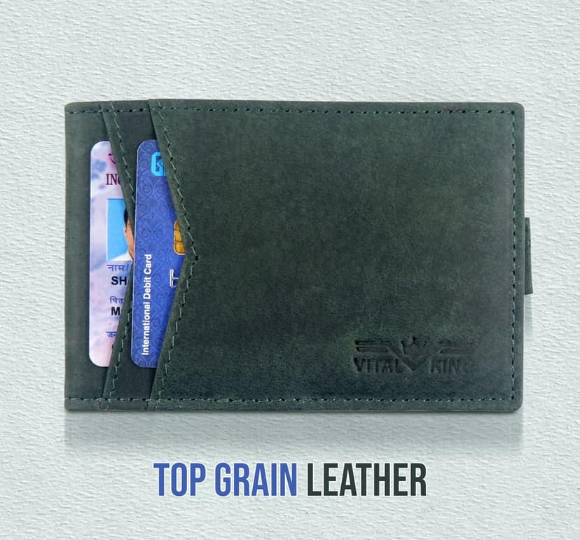 Vital King Men & Women Trendy Green Genuine Leather RFID Money Clipper (6 Card Slots) view 5