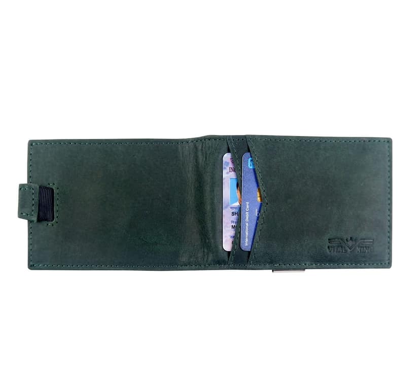 Vital King Men & Women Trendy Green Genuine Leather RFID Money Clipper (6 Card Slots) view 6