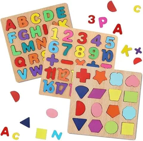 Easymart Wooden Learning Educational ABCD Board for Kids, Activity Toys for Toddlers & Preschoolers|ABCD Puzzle Set|Puzzle Toys for 2 Years Old Boys & Girls (Alphabets, Numbers & Shapes) view 2