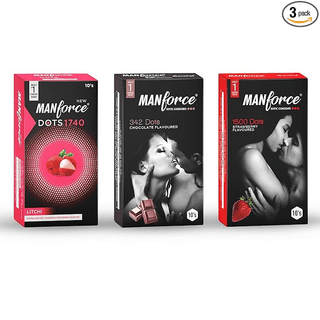 MANFORCE Combo Pack (StrawberryChocolate & Litchi Flavoured) Condom (Set of 3 30 Sheets)