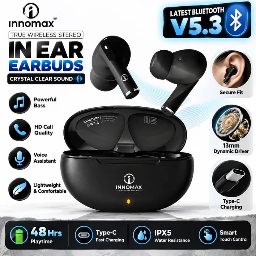 innomax TWS Earbuds with 48 Hrs Playtime Black