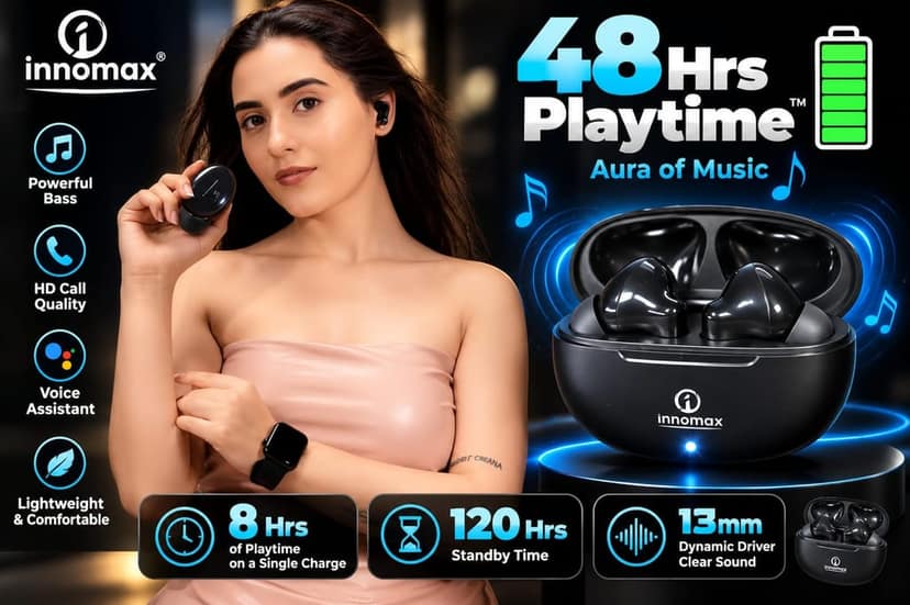 innomax TWS Earbuds with 48 Hrs Playtime Black view 2