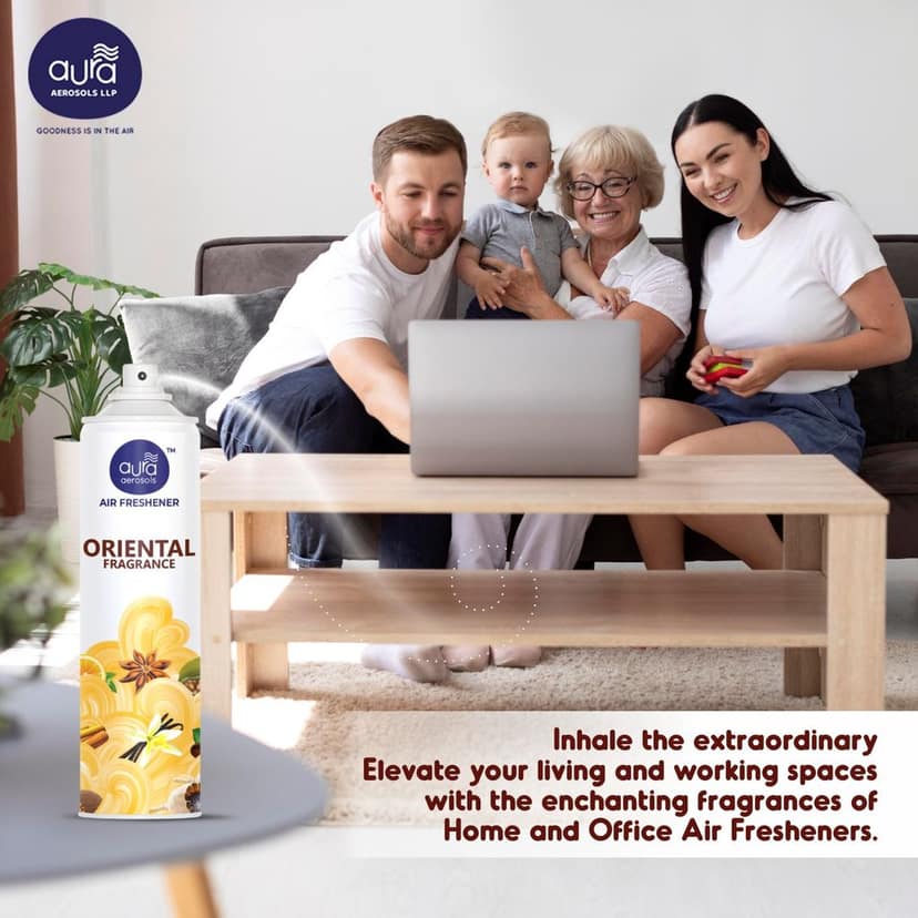 Aura Aerosols Air Freshener 300ml (Pack of 2) - Oudh & Chandan view 5