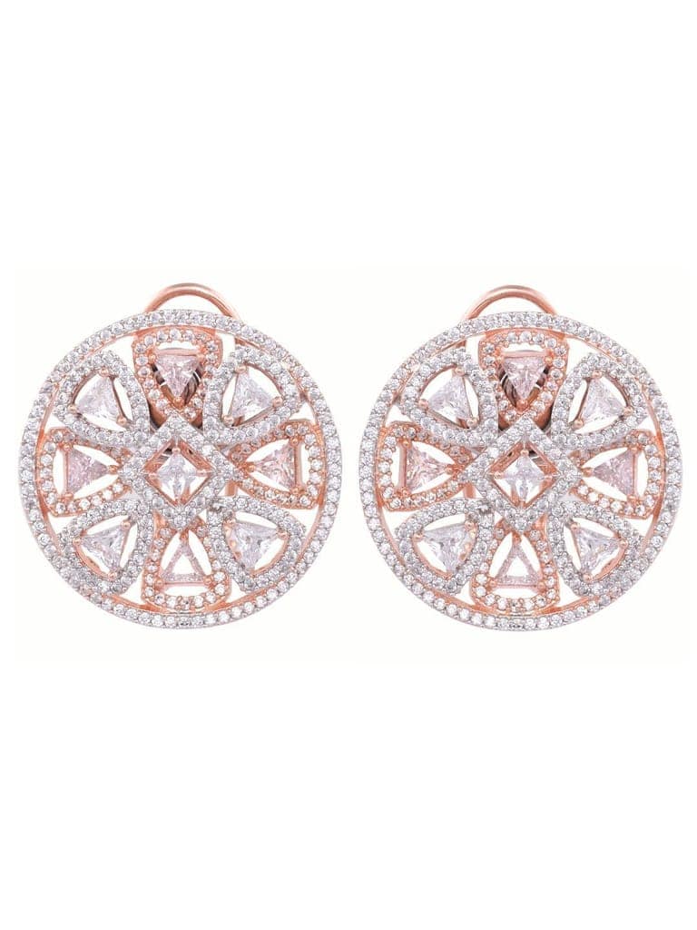 stylish party wear Rose Gold plated AD studded handcrafted Ear rings clip view 2